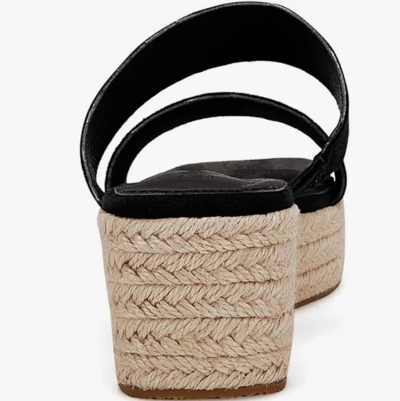 3/$15🚨WAS $49. PIEPIEBUY Black Wedge Espadrille Slip on Sandals - Picture 3 of 9